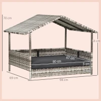 PawHut Wicker Dog House, Rattan Pet Bed, with Removable Cushion, Canopy, for Small and Medium Dogs - Dark Grey(m-3)