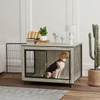 PawHut Dog Crate Furniture with Wheels, Double Doors, for Medium Dogs, Grey(m-2)
