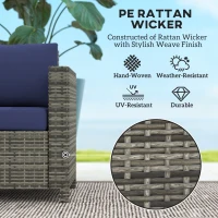 Outsunny Rattan Sofa, 2 Seater Garden Furniture with Soft Padded Cushion and Armrests, Wicker Garden Loveseat for Patio, Navy Blue(m-4)