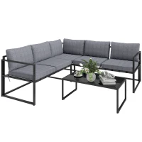 Outsunny Three-Piece L Shaped Garden Furniture Set with Cushions - Grey(m-10)