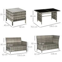 Outsunny 7-Seater Patio wicker Sofa Set Rattan Chair Furniture w/ Glass & Cushioned, Dark Blue(m-3)
