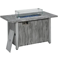 Outsunny 50,000 BTU Gas Fire Pit Table with Cover and Glass Screen - Grey(m-1)