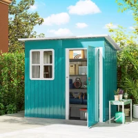 Outsunny 7 x 4ft Galvanised Steel Garden Shed, with Lock and Gloves - Green(m-2)