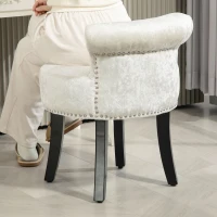 HOMCOM Dressing Table Stool with Rubber Wood Legs, Ice Velvet Vanity Stool for Living Room Bedroom, Beige(m-7)