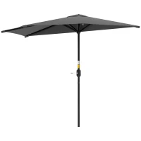 Outsunny 3(m) Half Parasol, Semi Round Umbrella with Metal Frame, Crank Handle for Balcony, Garden, Dark Grey(m-1)