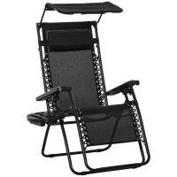 Outsunny Folding Zero Gravity Sun Lounger, with Sun Canopy - Black(m-1)