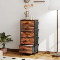 HOMCOM Chest of Five Fabric Drawers - Rustic Brown(m-2)