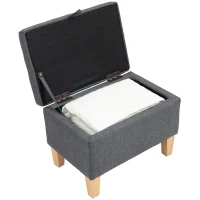 HOMCOM 16L Linen Storage Ottoman Padded Footstool with Rubberwood Legs for Storage Box, Bed End, Shoe Bench, Seating, Charcoal Grey(m-10)