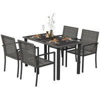 Outsunny Outdoor Dining Set 5 Pieces Patio Conservatory with Tempered Glass Tabletop,4 Dining Chairs - Grey(m-10)
