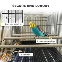 PawHut Bird Cage with Divider, 4 Wooden Perches, Slide Out Tray, 4 Feeders, for Budgie, Lovebird, Canary, 76 x 46 x 116cm Black(m-5)