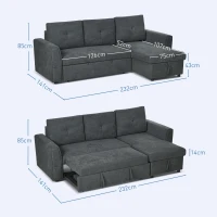 HOMCOM 3 Seater Sofa Bed, L Shaped Pull Out Sofa Bed with Storage, Convertible Click Clack Settee Sectional Sleeper Futon for Living Room, Office, Dark Grey(m-3)