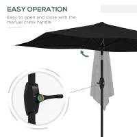 Outsunny 3 x 2 m Garden Parasol Umbrella with Aluminium Pole, UPF 50+ Rectangular Outdoor Table Parasol Sun Shade with Crank & Push Button Tilt, Metal Ribs, Black(m-5)