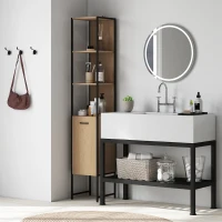 HOMCOM Tall Bathroom Cabinet with Open Shelves and Adjustable Shelf - Natural Wood Finish(m-2)