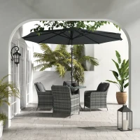 Outsunny 4 Seater Rattan Dining Set with Parasol & Cushions - Mixed Grey(m-2)