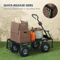 Outsunny 114L Steel Frame Garden Cart Trolley - Blue(m-5)
