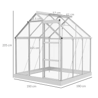 Outsunny 6 x 6ft Walk-In Greenhouse, Polycarbonate Greenhouse with Sliding Door, Window, Aluminium Frame, Foundation, Silver(m-3)