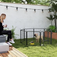 PawHut Eight-Panel Dog Playpen with Door, for Large Dogs, Indoors, Outdoors, 60cm Tall, Black(m-2)