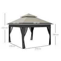 Outsunny 3 x 3(m) Pop Up Gazebo with Mosquito Netting, 1 Person Easy up Marquee Party Tent with 1-Button Push, Double Roof, Carry Bag, Sandbags, Height Adjustable Instant Shelter, Grey(m-3)
