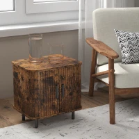 HOMCOM Nightstand with Sliding Doors and Metal Legs Rustic Brown(m-8)
