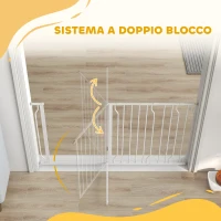 PawHut Cancelletto di Sicurezza per Cani in Acciaio e ABS, Estensibile 75-145cm per Scale e Porte, Bianco(m-8)