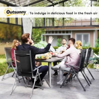 Outsunny Garden Table, Outdoor Dining Table for 6 People, 160 x 90 x 74 cm, with Rust Resistant Metal Frame, WPC Top, for Balcony, Terrace, Dark Grey(m-9)