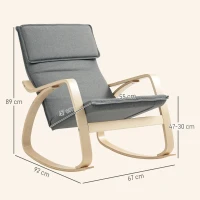 HOMCOM Comfortable Relax Rocking Chair, Upholstered Lounge Chair Recliner with High Back and Headrest for Living Room, Bedroom, Grey(m-3)