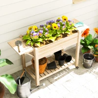 Outsunny 46 x 94cm Wooden Raised Planter, with Shelves - Natural Finish(m-9)
