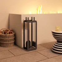 Outsunny 5 Pieces Fireplace Companion Set, Metal Fireplace Accessories Fireside Companion Set with Brush, Shovel, Poker, A Pair of Tongs, Stand, Black(m-8)