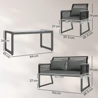 Outsunny 4 Pieces Rattan Garden Furniture Set - Charcoal Grey(m-3)