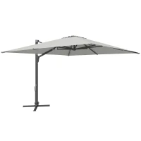 Outsunny Ombrellone a Sbalzo con Manovella e Base a Croce, in Poliestere, Alluminio e Metallo, 365x297x256 cm, Grigio Chiaro(m-1)