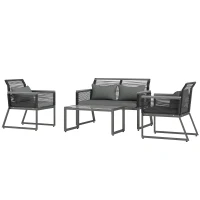 Outsunny 4 Pieces Rattan Garden Furniture Set - Charcoal Grey(m-11)