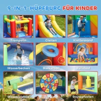 AIYAPLAY 9-in-1 Hüpfburg mit Gebläse Sicherheitsnetz belastbar bis 120kg für 3-8 Jahre 330x290x185 cm Mehrfarbig(m-4)