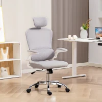 HOMCOM Mesh Back Office Chair, with Lumbar Support - Grey(m-2)