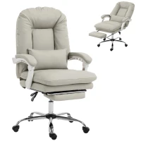 HOMCOM Ergonomic Executive Office Chair, Velvet Reclining Desk Chair with Lumbar Support, Footrest, Plush Thick Cushion, Khaki(m-10)