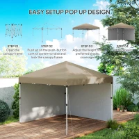 Outsunny 3 x 3 (M) Pop Up Gazebo, UPF 30+ with 2 Sidewalls, Leg Weight Bags and Wheeled Bag, Height Adjustable Party Tent Event Shelter for Garden, Patio, Khaki(m-5)