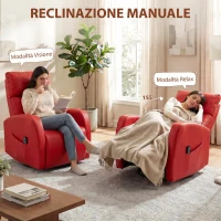 HOMCOM Poltrona Massaggiante Reclinabile e Riscaldante con Poggiapiedi e Telecomando in Pelle PU, Rosso(m-5)