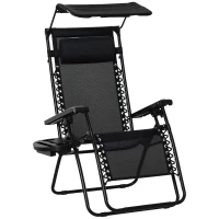 Outsunny Folding Zero Gravity Sun Lounger, with Sun Canopy - Black(m-10)