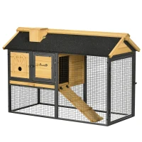 PawHut Outdoor Rabbit Hutch, with Run, Removable Tray, Asphalt Roof, 120 x 55.5 x 80cm(m-10)