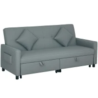 HOMCOM Three-Person Velvet-Feel Sofa Bed - Grey(m-10)