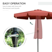 Outsunny 2.7m Patio Parasol Garden Umbrellas with Aluminium Pole, UPF 50+ Outdoor Sun Shade Table Umbrella with Tilt, Crank, 8 Ribs, Ruffles,, Wine Red(m-5)