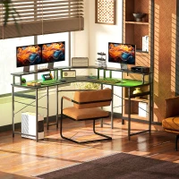 HOMCOM 'L' Shaped Work Desk, with LED Lights - Black(m-9)