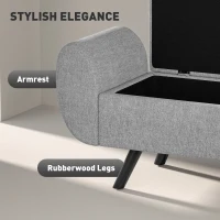 HOMCOM Storage Ottoman with Armrest, Upholstered Linen Storage Bench, Window Seat with Rubberwood Legs, Footstool for Bedroom Living Room, Hallway, Dark Grey(m-4)