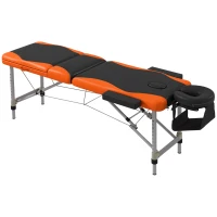 HOMCOM Foldable Massage Bed Portable Table, 3-Section Aluminium Foldable Beauty Couch, Professional Salon Spa Table with Headrest Support and Carry Bag, 60 cm Width, Black and Orange(m-1)