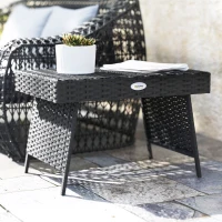 Outsunny Foldable Outdoor Side Table, Rattan Garden Coffee Table with Steel Frame, Space Saving Bistro Garden Furniture for Patio, Balcony, 60 x 41 x 41 cm, Black(m-8)