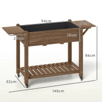 Outsunny 46 x 94cm Wooden Raised Planter, with Shelves - Carbonised(m-3)
