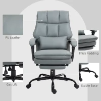 HOMCOM Faux Leather Reclining Office Chair, with Footrest - Grey(m-8)