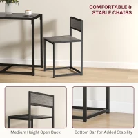HOMCOM Dining Table and Chairs Set 2, Dining Room Sets, Rectangular Space Saving Table and 2 Chairs for Compact Kitchens, Steel Frame, Grey Wood-Effect(m-6)