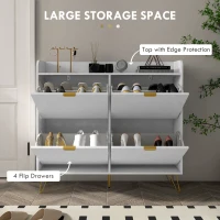 HOMCOM Narrow Shoe Storage Cabinet, Slim Shoe Cupboard with 4 Flip Drawers, Adjustable Shelf, Shoe Rack for 16 Pairs of Shoes(m-4)