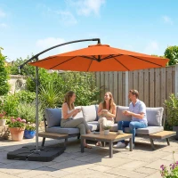 Outsunny 3m Overhanging Parasol, with Base, Weights and Cover - Orange(m-2)
