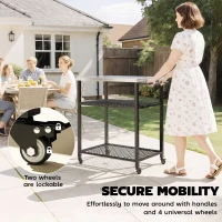 Outsunny Outdoor Grill Cart with Stainless Steel Tabletop, 3-Tier Pizza Oven Stand with 2 Shelves, 6 Hooks, Wheels, Black(m-6)